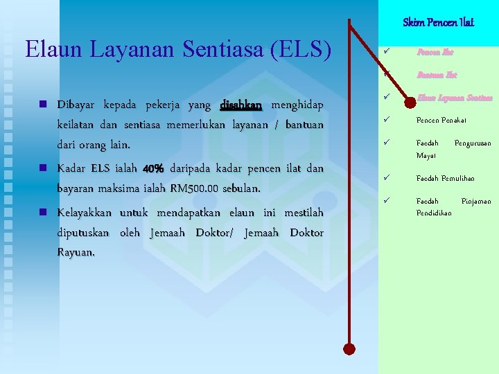 Skim Pencen Ilat Elaun Layanan Sentiasa (ELS) n n n Dibayar kepada pekerja yang