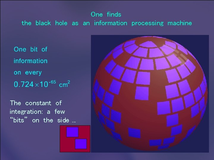 One finds the black hole as an information processing machine The constant of integration:
