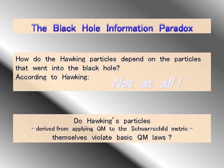 The Black Hole Information Paradox How do the Hawking particles depend on the particles