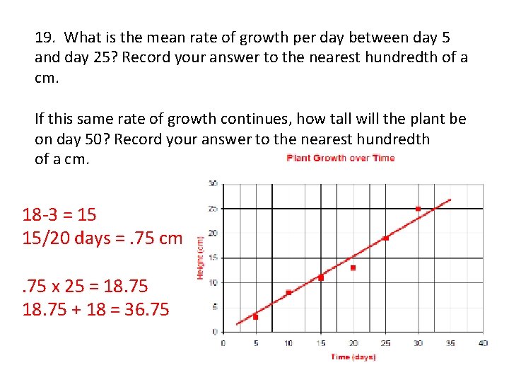 19. What is the mean rate of growth per day between day 5 and