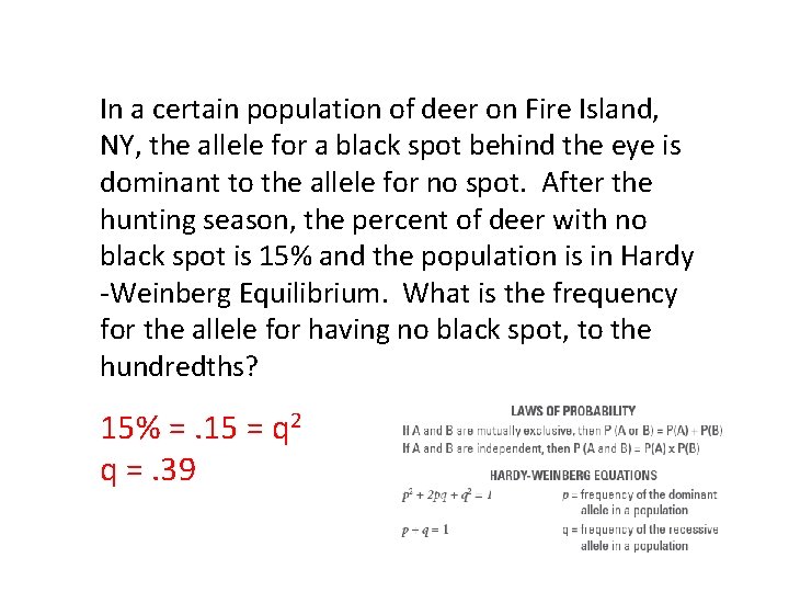  In a certain population of deer on Fire Island, NY, the allele for