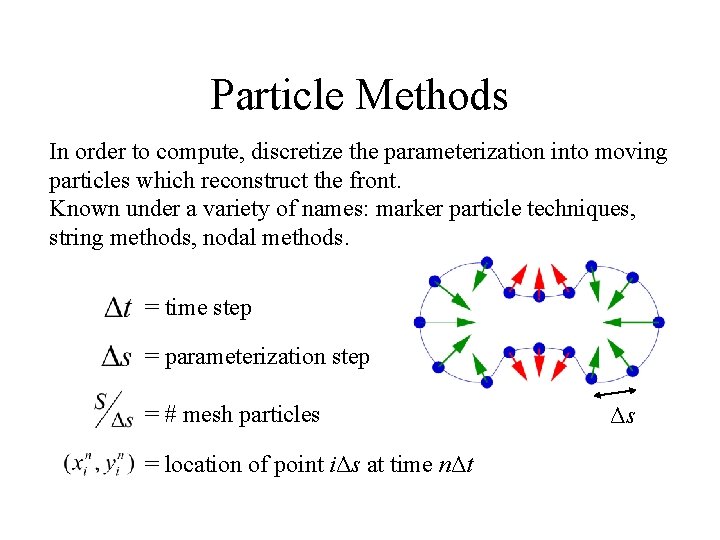 Particle Methods In order to compute, discretize the parameterization into moving particles which reconstruct