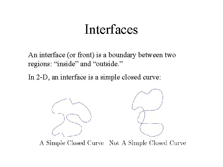 Interfaces An interface (or front) is a boundary between two regions: “inside” and “outside.