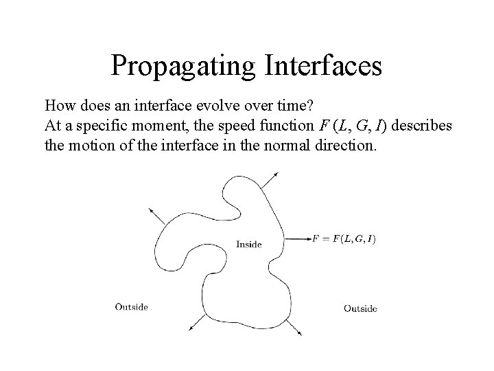 Propagating Interfaces How does an interface evolve over time? At a specific moment, the