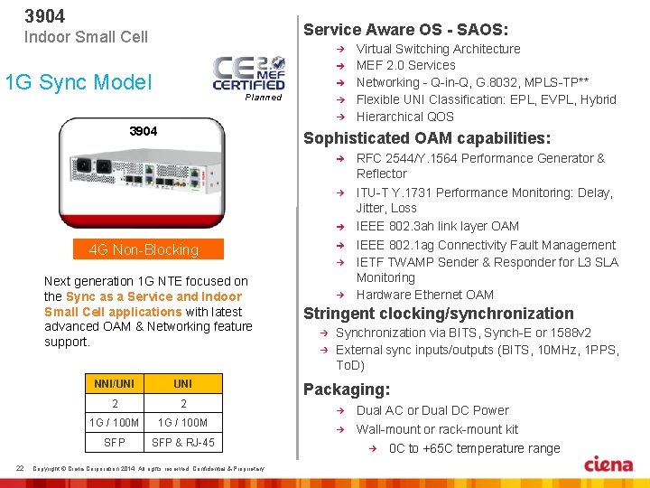 3904 Service Aware OS - SAOS: Indoor Small Cell 1 G Sync Model Planned