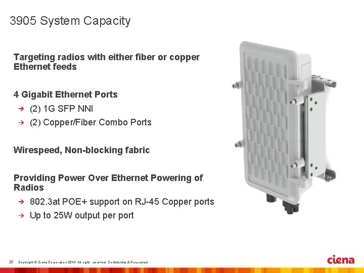 3905 System Capacity Targeting radios with either fiber or copper Ethernet feeds 4 Gigabit