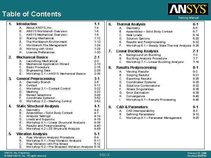 Table of Contents 1. Introduction A. B. C. D. E. F. G. H. 2.