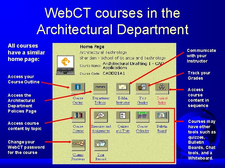 Web. CT courses in the Architectural Department All courses have a similar home page: