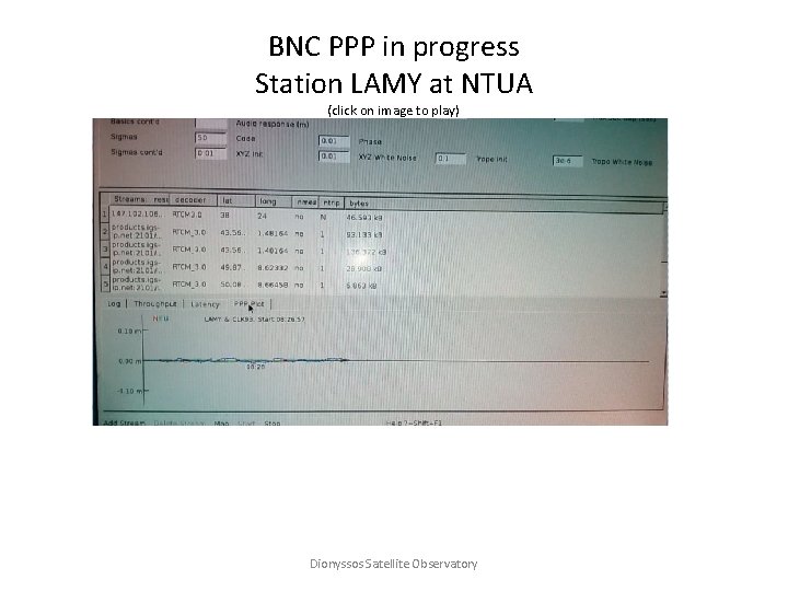 BNC PPP in progress Station LAMY at NTUA (click on image to play) Dionyssos