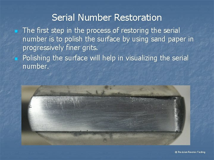 Serial Number Restoration n n The first step in the process of restoring the