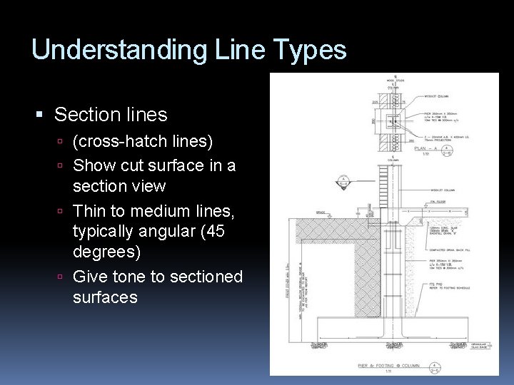 Understanding Line Types Section lines (cross-hatch lines) Show cut surface in a section view