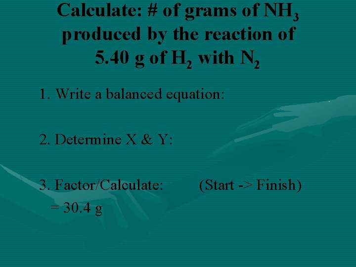 Calculate: # of grams of NH 3 produced by the reaction of 5. 40