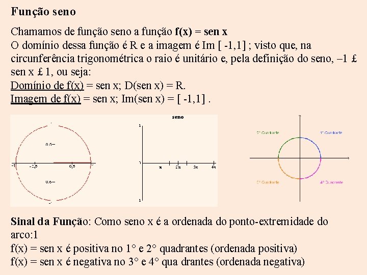 Função seno Chamamos de função seno a função f(x) = sen x O domínio