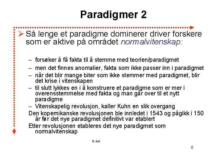 Paradigmer 2 Ø Så lenge et paradigme dominerer driver forskere som er aktive på