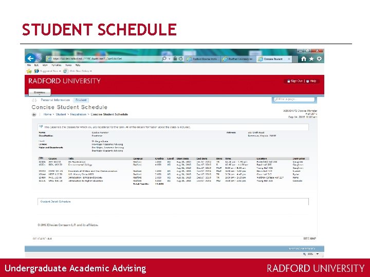 STUDENT SCHEDULE Undergraduate Academic Advising 