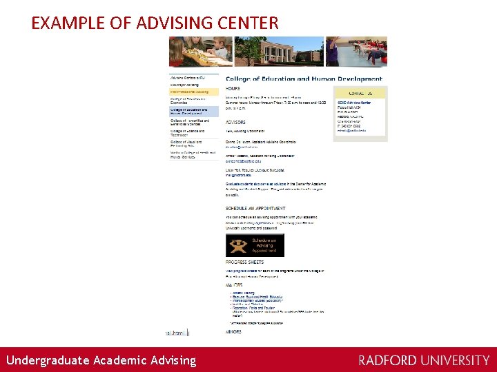 EXAMPLE OF ADVISING CENTER Undergraduate Academic Advising 