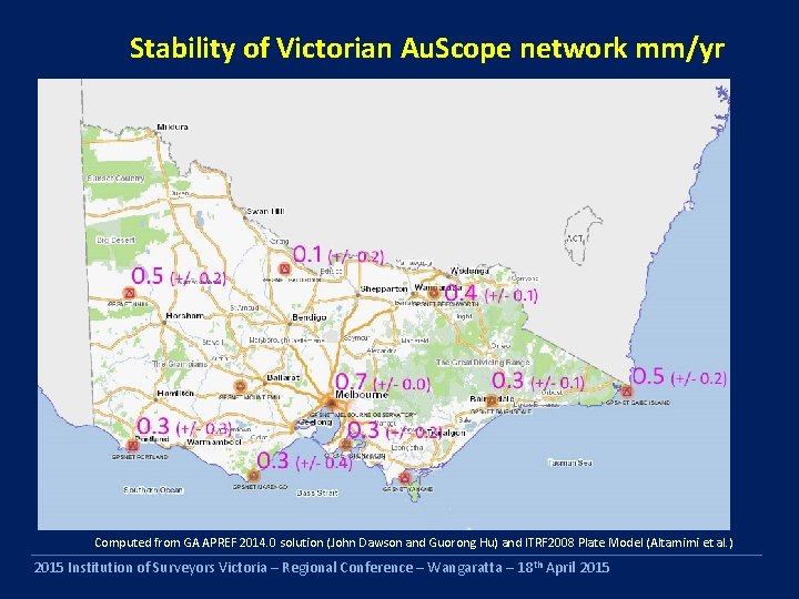 Stability of Victorian Au. Scope network mm/yr Computed from GA APREF 2014. 0 solution