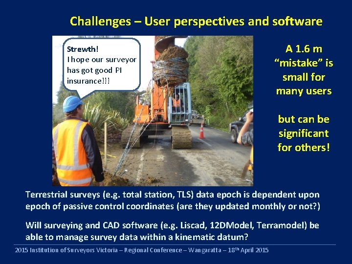 Challenges – User perspectives and software Strewth! I hope our surveyor has got good