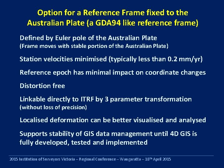 Option for a Reference Frame fixed to the Australian Plate (a GDA 94 like