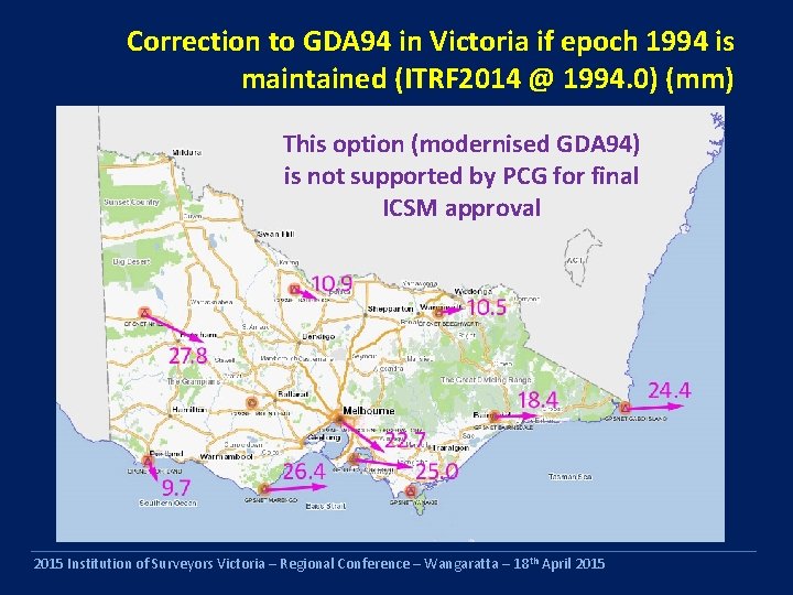 Correction to GDA 94 in Victoria if epoch 1994 is maintained (ITRF 2014 @