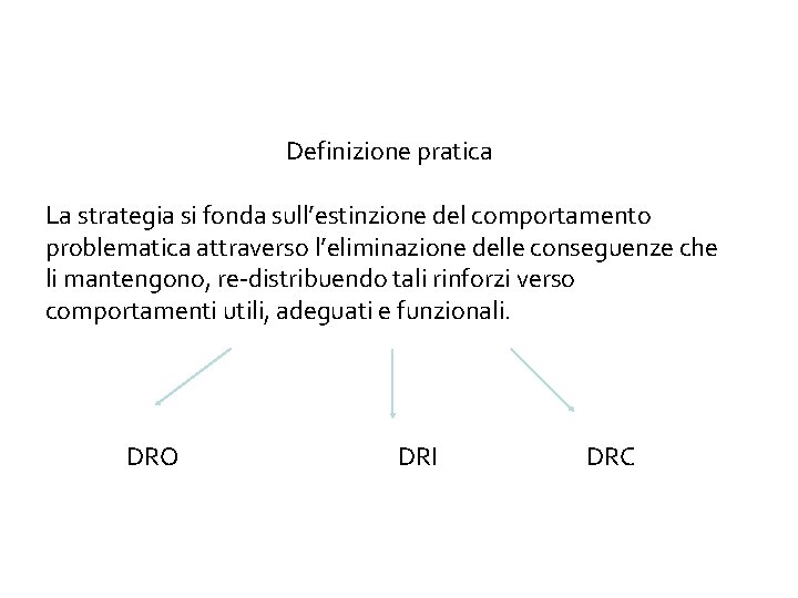 Definizione pratica La strategia si fonda sull’estinzione del comportamento problematica attraverso l’eliminazione delle conseguenze