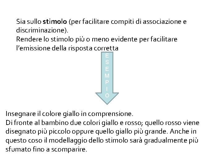 Sia sullo stimolo (per facilitare compiti di associazione e discriminazione). Rendere lo stimolo più