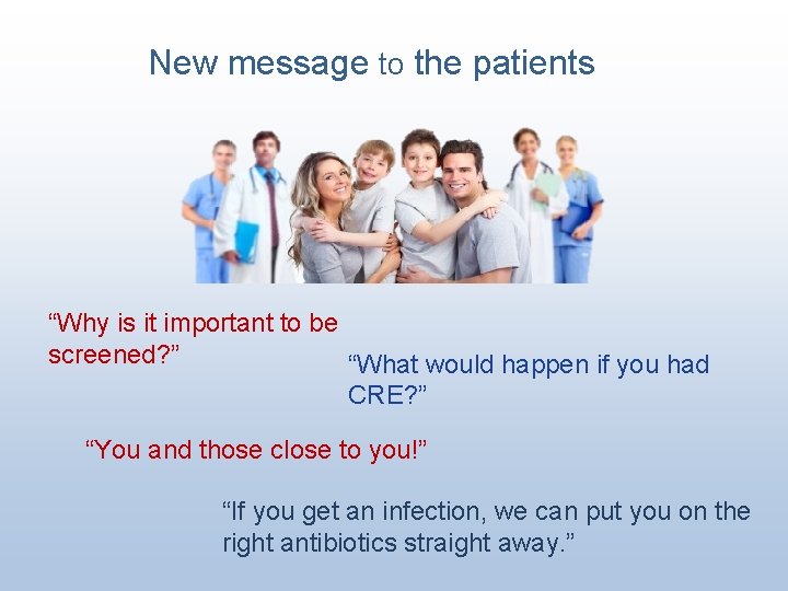New message to the patients “Why is it important to be screened? ” “What