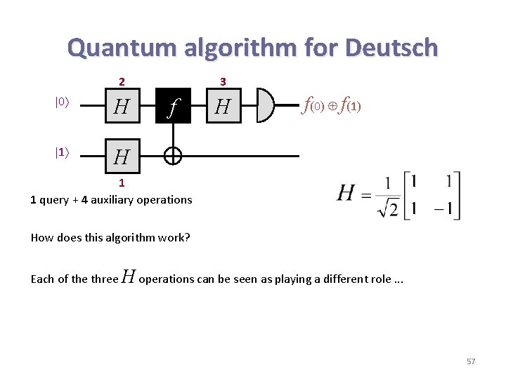 Quantum algorithm for Deutsch 2 0 H 1 H 3 f H f(0) f(1)