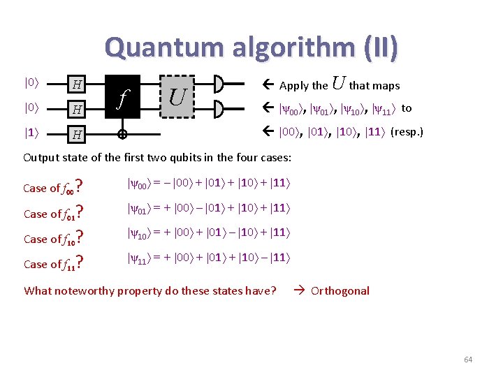 Quantum algorithm (II) 0 H 1 H f U Apply the U that maps