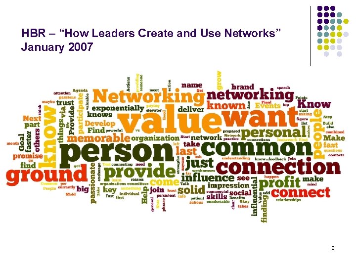 HBR – “How Leaders Create and Use Networks” January 2007 2 