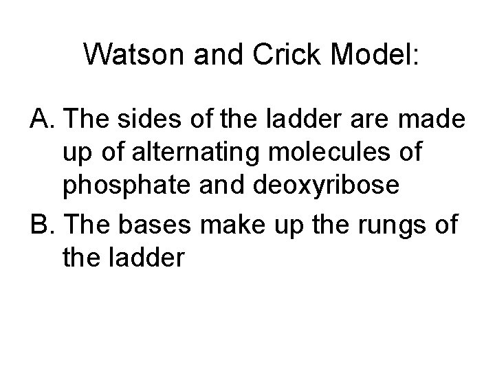 Watson and Crick Model: A. The sides of the ladder are made up of