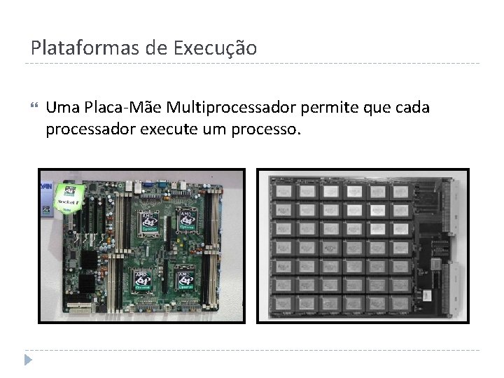 Plataformas de Execução Uma Placa-Mãe Multiprocessador permite que cada processador execute um processo. 