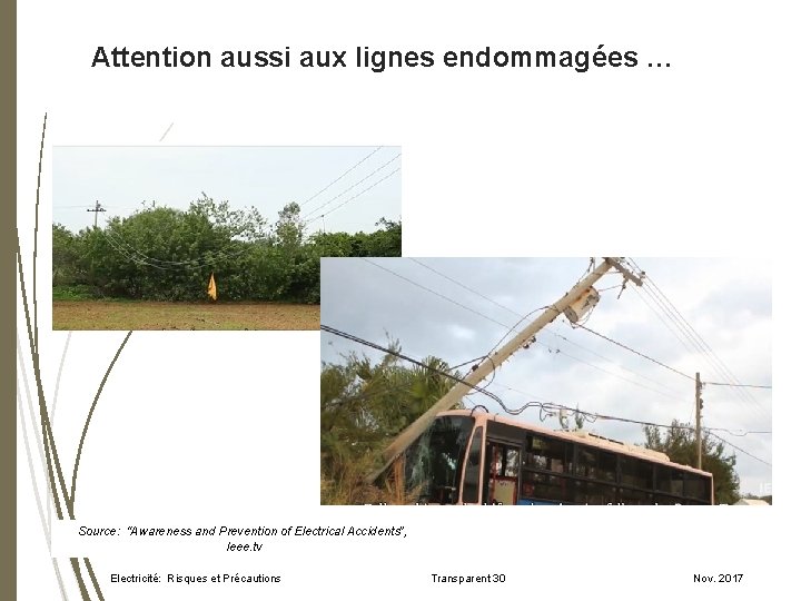 Attention aussi aux lignes endommagées … Source: “Awareness and Prevention of Electrical Accidents”, Ieee.