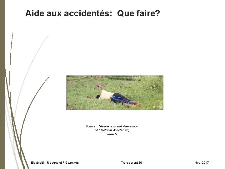 Aide aux accidentés: Que faire? Source: “Awareness and Prevention of Electrical Accidents”, Ieee. tv