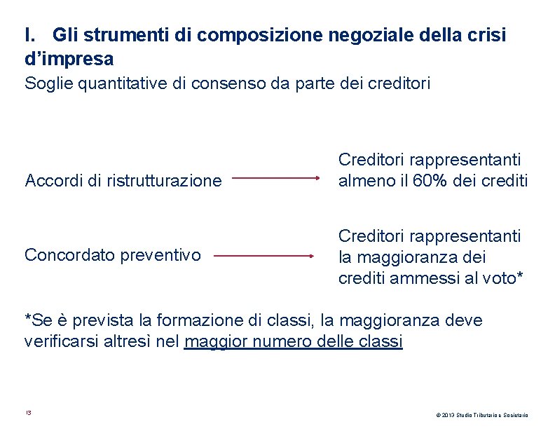 I. Gli strumenti di composizione negoziale della crisi d’impresa Soglie quantitative di consenso da