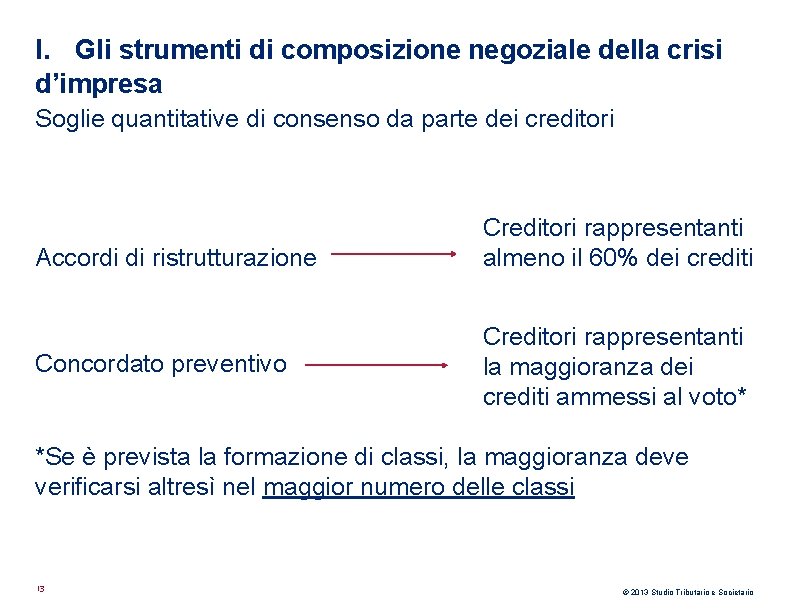 I. Gli strumenti di composizione negoziale della crisi d’impresa Soglie quantitative di consenso da I. Gli strumenti di composizione negoziale della crisi d’impresa Soglie quantitative di consenso da