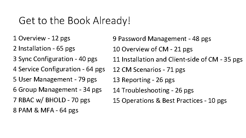 Get to the Book Already! 1 Overview - 12 pgs 2 Installation - 65