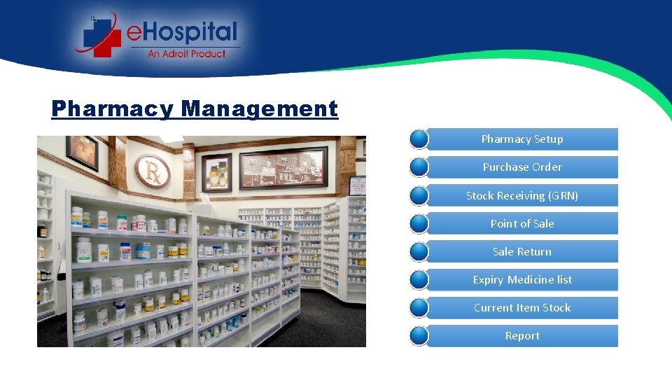 Pharmacy Management Pharmacy Setup Purchase Order Stock Receiving (GRN) Point of Sale Return Expiry