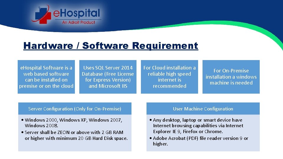 Hardware / Software Requirement e. Hospital Software is a web based software can be