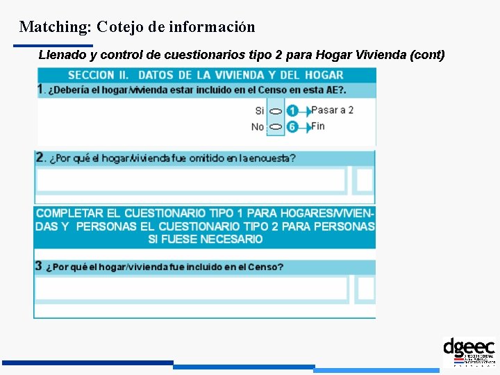 Matching: Cotejo de información Llenado y control de cuestionarios tipo 2 para Hogar Vivienda