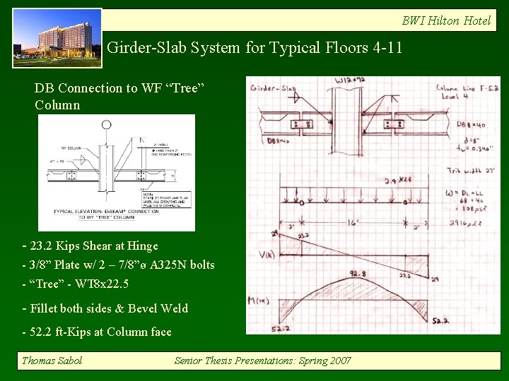 BWI Hilton Hotel Girder-Slab System for Typical Floors 4 -11 DB Connection to WF