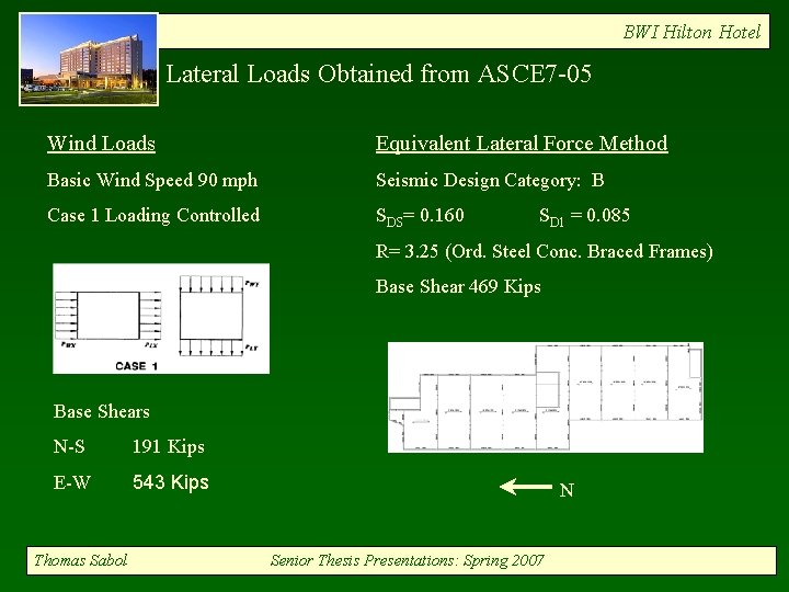 BWI Hilton Hotel Lateral Loads Obtained from ASCE 7 -05 Wind Loads Equivalent Lateral