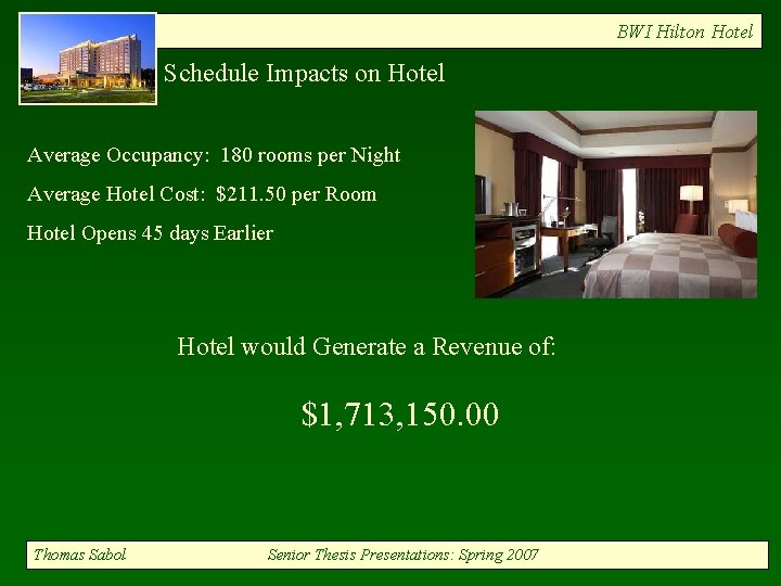 BWI Hilton Hotel Schedule Impacts on Hotel Average Occupancy: 180 rooms per Night Average