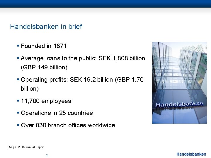 Handelsbanken in brief § Founded in 1871 § Average loans to the public: SEK