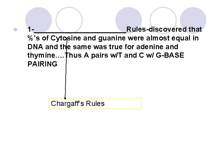 l 1 -____________Rules-discovered that %’s of Cytosine and guanine were almost equal in DNA