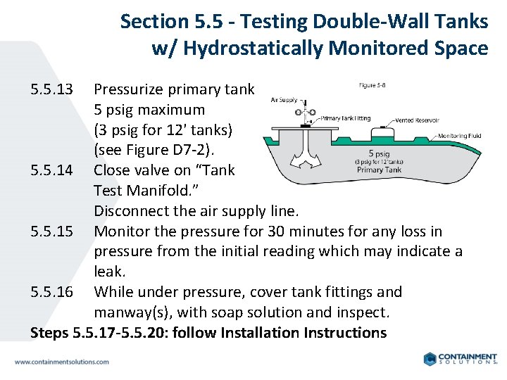 Section 5. 5 - Testing Double-Wall Tanks w/ Hydrostatically Monitored Space 5. 5. 13