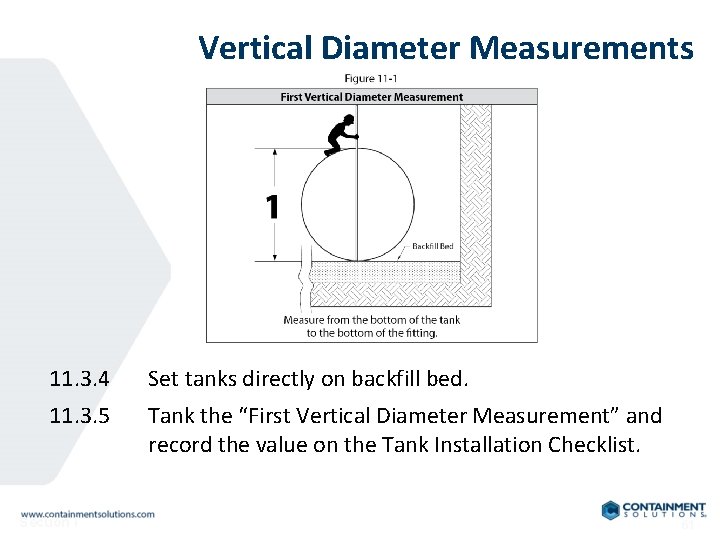 Vertical Diameter Measurements 11. 3. 4 Set tanks directly on backfill bed. 11. 3.