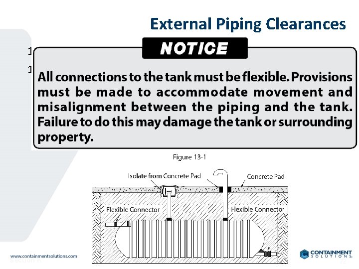 External Piping Clearances 13. 2. 1 Isolate external piping from the concrete pad. 13.