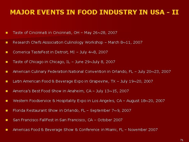 MAJOR EVENTS IN FOOD INDUSTRY IN USA - II n Taste of Cincinnati in