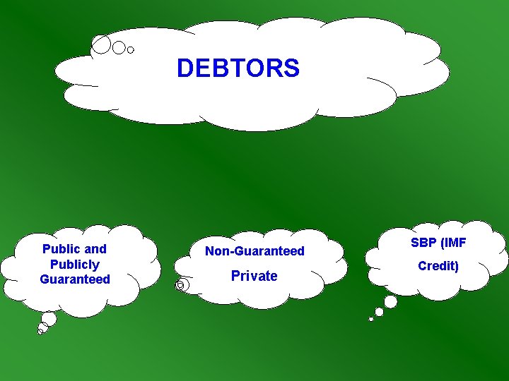 DEBTORS Public and Publicly Guaranteed Non-Guaranteed Private SBP (IMF Credit) 